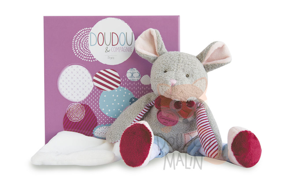  les ptitous soft toy mouse grey pink red 